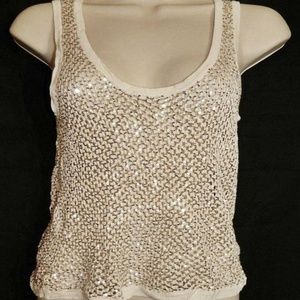 Fetching Ivory Crochet Gold Sequin Sleeveless Top